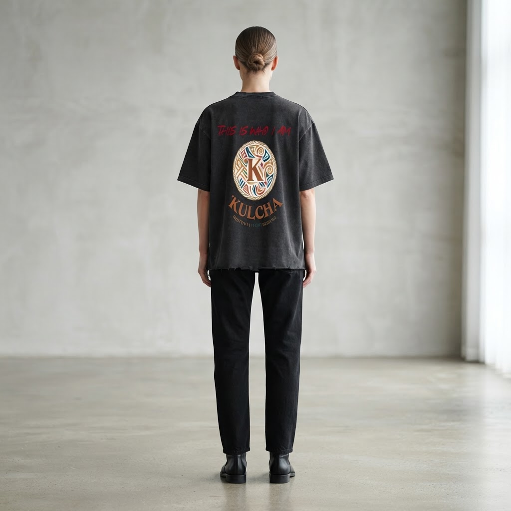KULCHA Snow-Wash Raw-Hem Boxy Tee on model 3