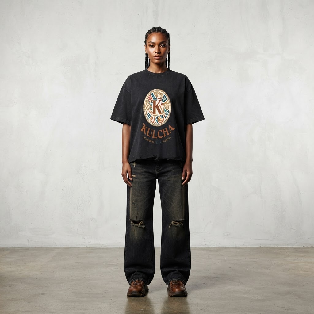 KULCHA Snow-Wash Raw-Hem Boxy Tee on model 1