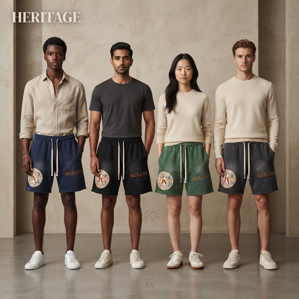 KULCHA Sun-Fade Raw Edge Cotton Shorts on model 9