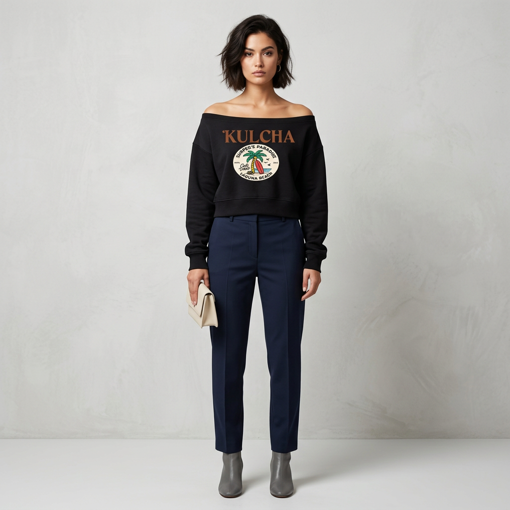 KULCHA Women's Off-Shoulder Sweatshirt on model 11