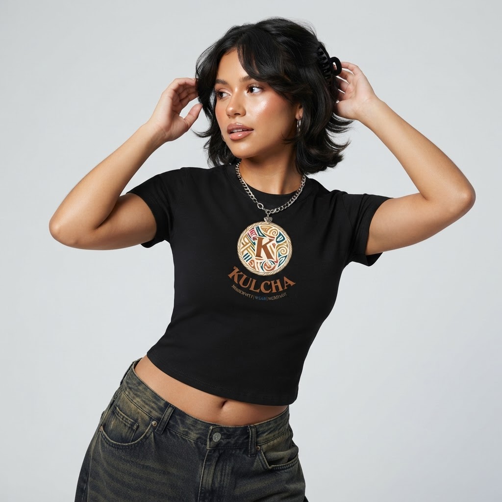 Kulcha 'K' Baby Tee on model 3
