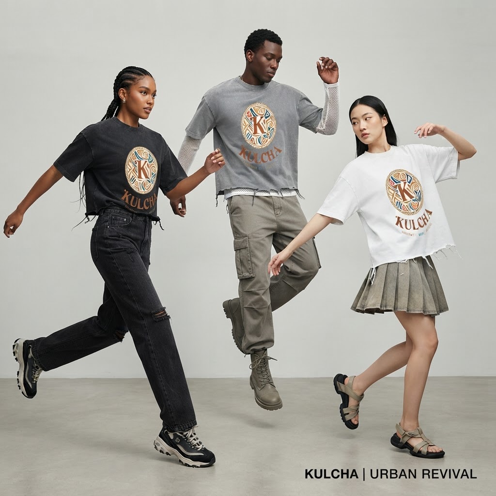KULCHA Snow-Wash Raw-Hem Boxy Tee on model 2