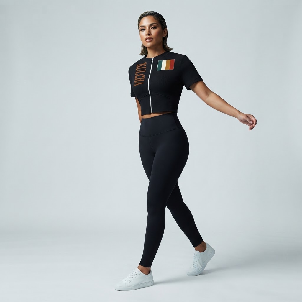 'KULCHA' Cropped Full-Zip Tee on model 3