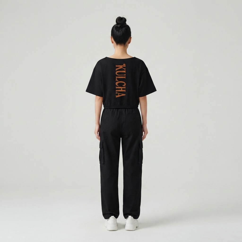 KULCHA Asymmetric Shoulder Oversized Cotton T-Shirt on model 9