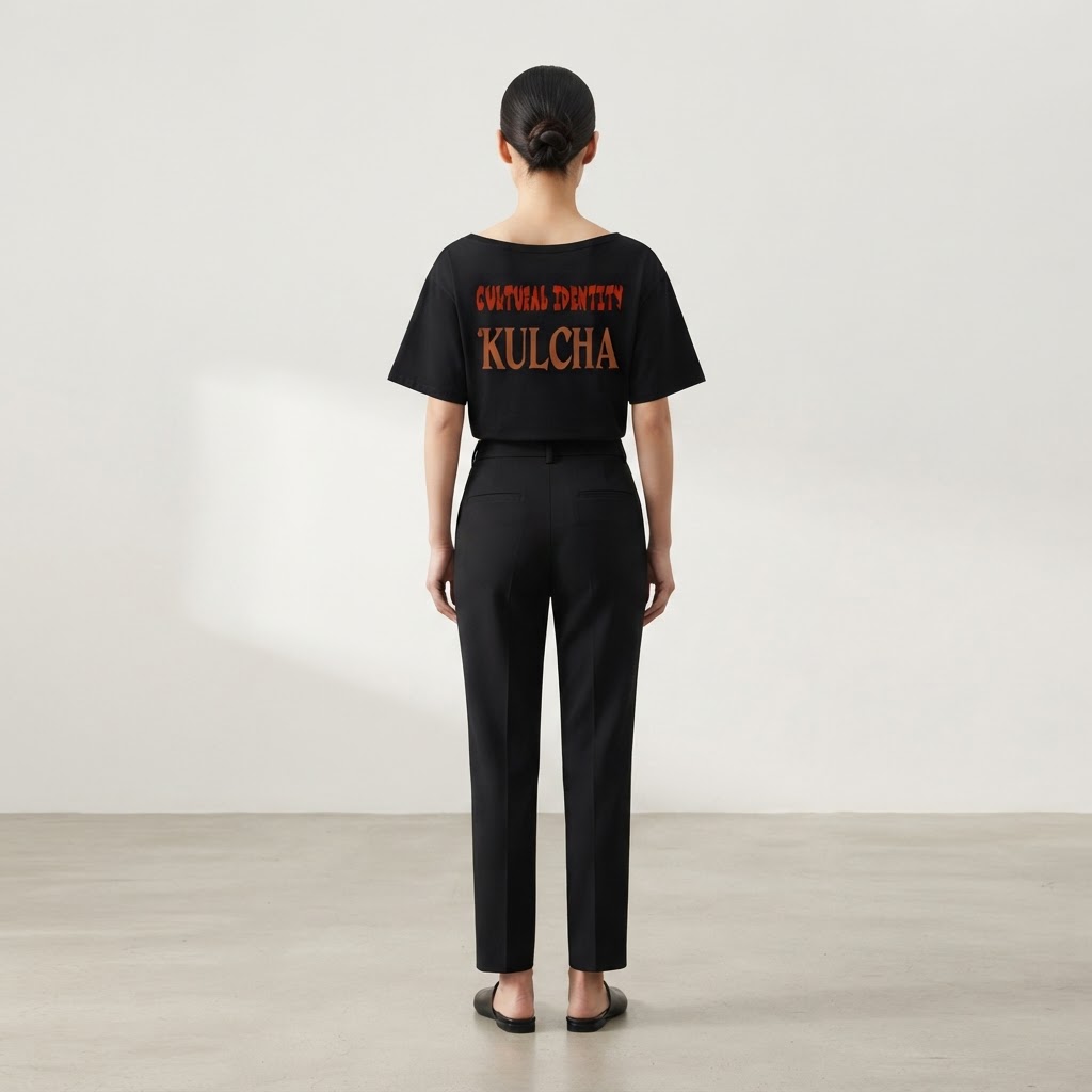 KULCHA Cultural Identity Asymmetric Shoulder Tee on model 9