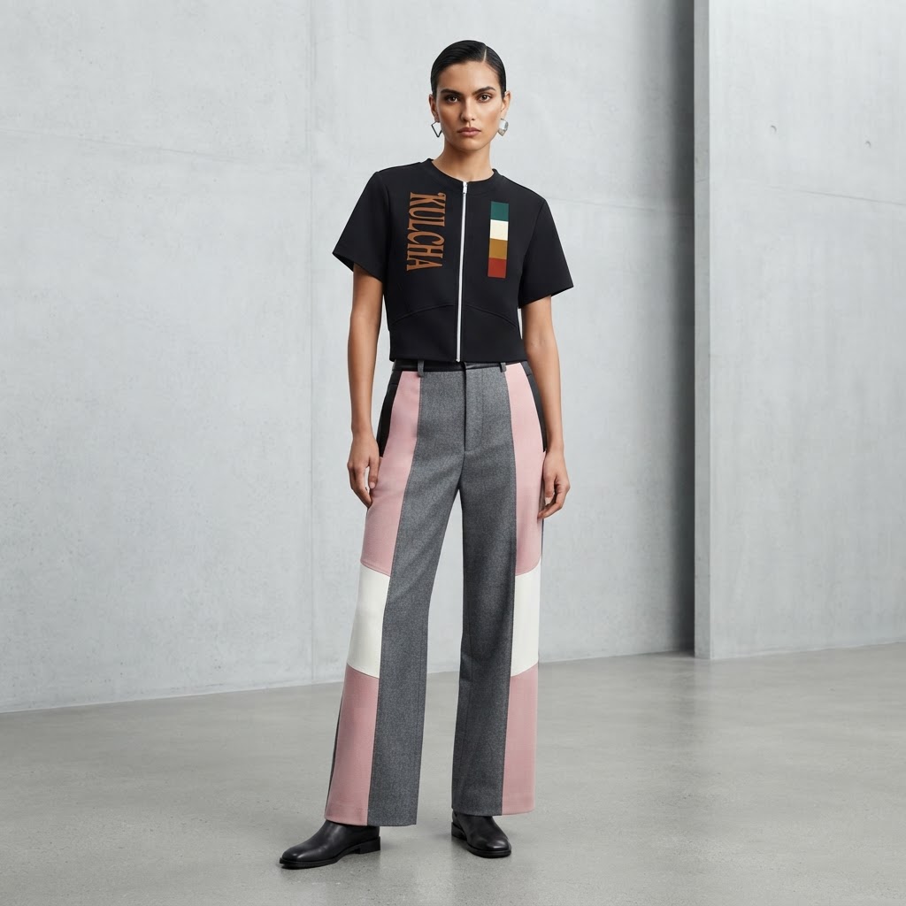Kulcha Paneling Full-Zip Tee on model 4