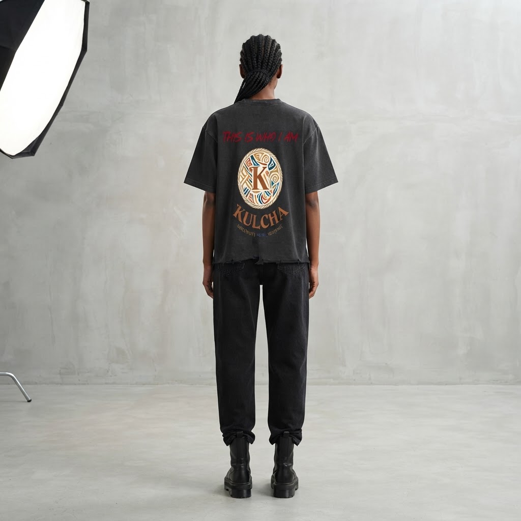 KULCHA Snow-Wash Raw-Hem Boxy Tee on model 4