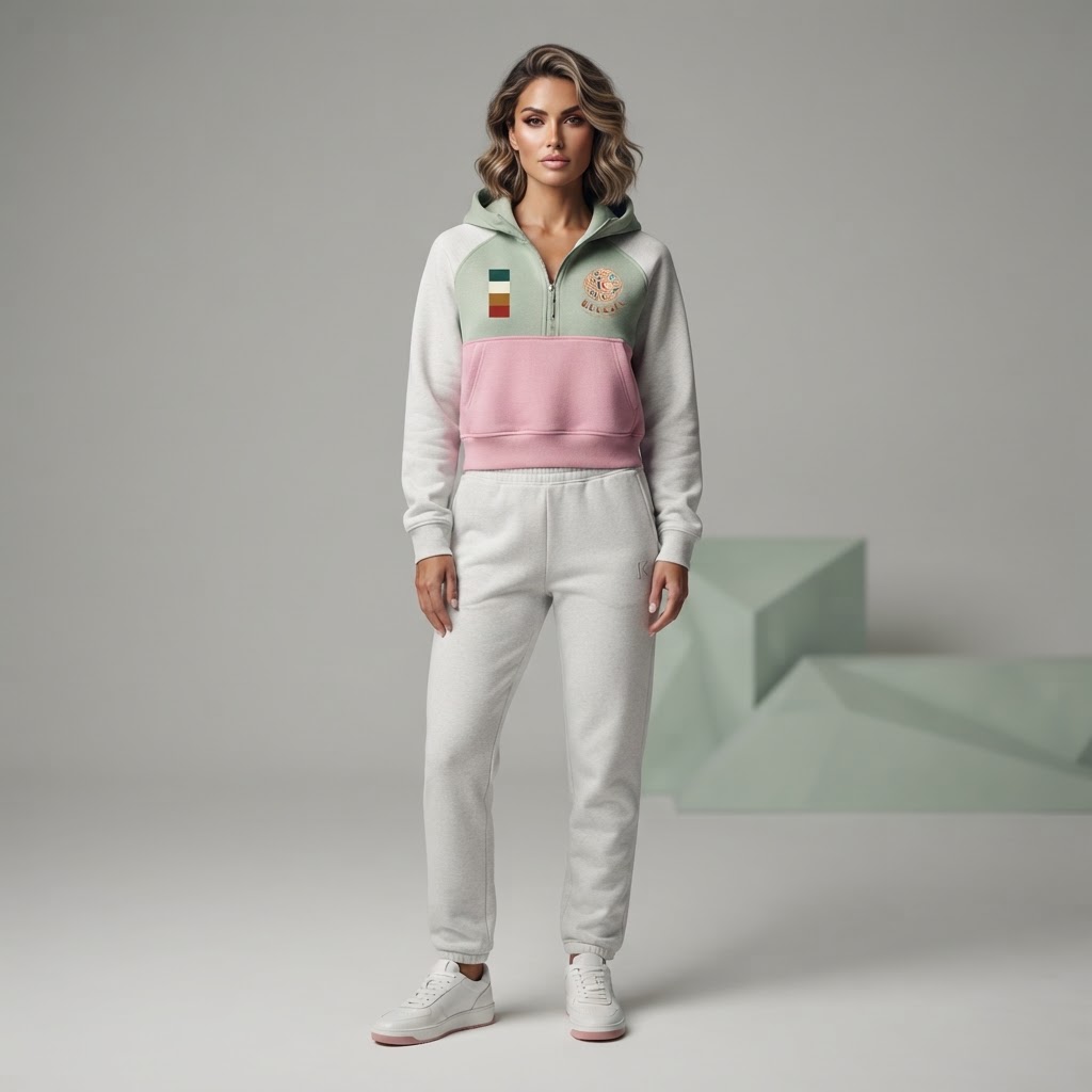 KULCHA Cropped Half-Zip Hoodie on model 7