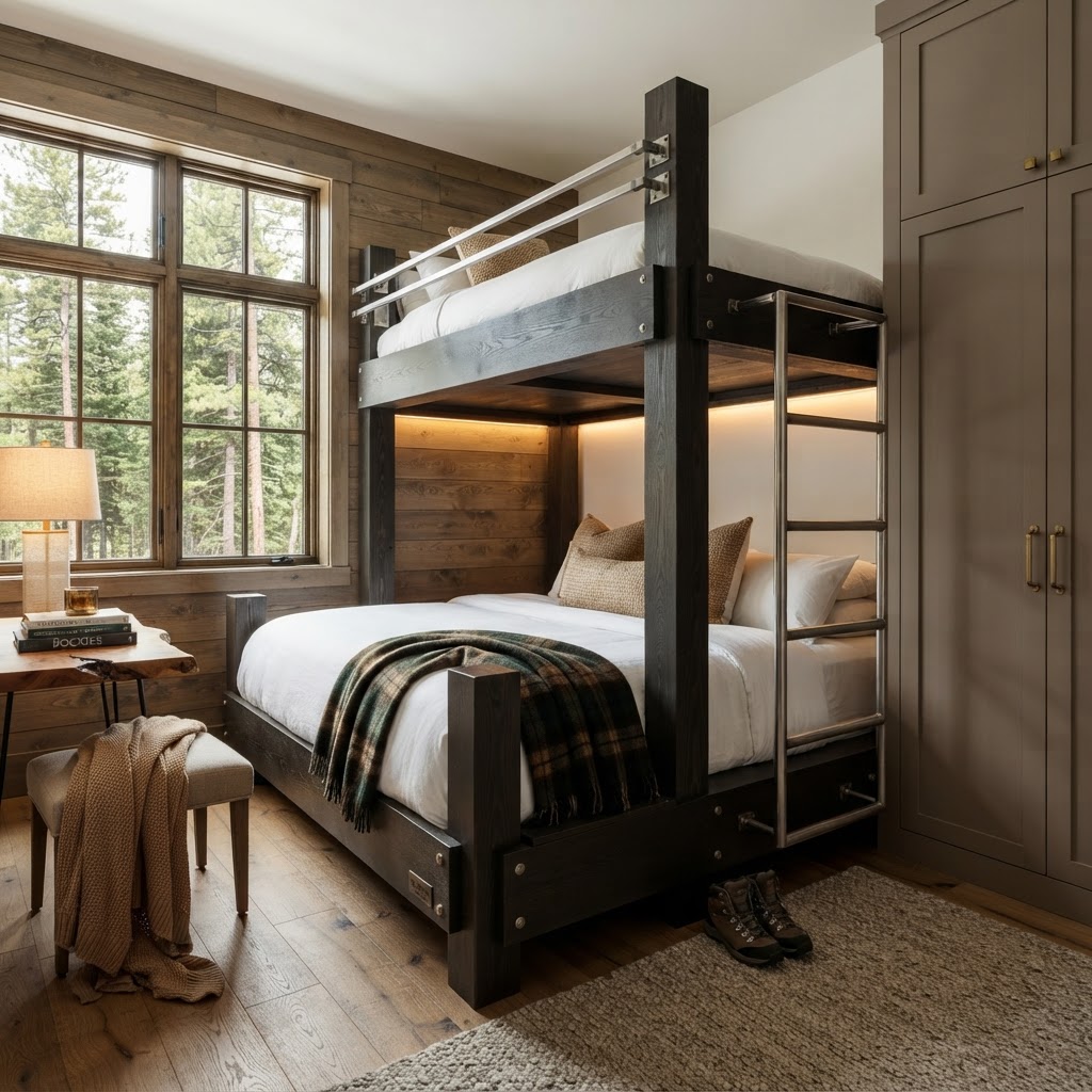 Luxury heavy duty bunk beds for adults featuring mountain modern design and high weight capacity