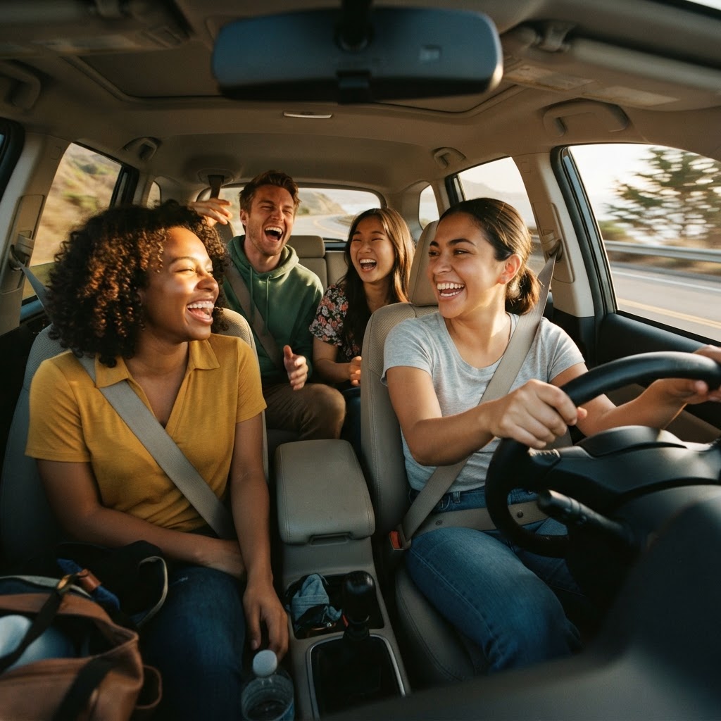 Friends sharing a ride