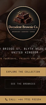 Decadent Brownie Co website shown on an iPhone