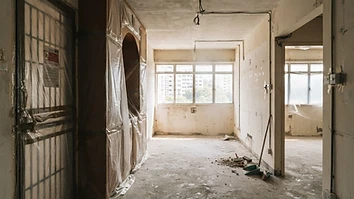 Singapore HDB flat interior cleared and protected with plastic sheeting before hacking works begin