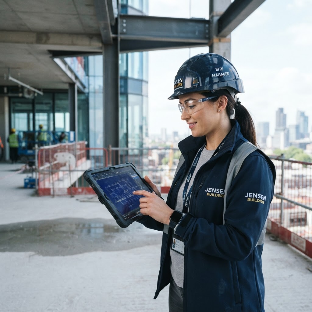 Contractor managing jobs on a tablet