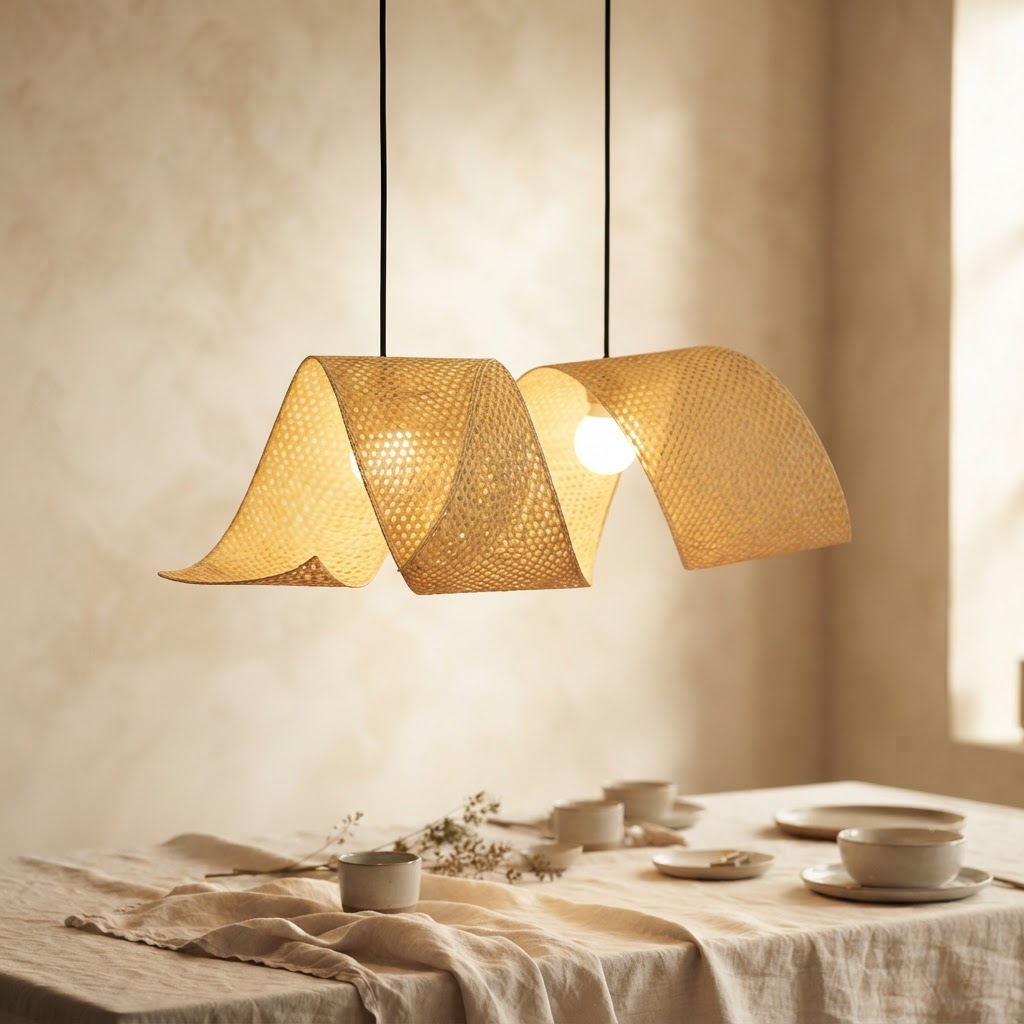 Dual-Bulb Sculptural Mesh Pendant