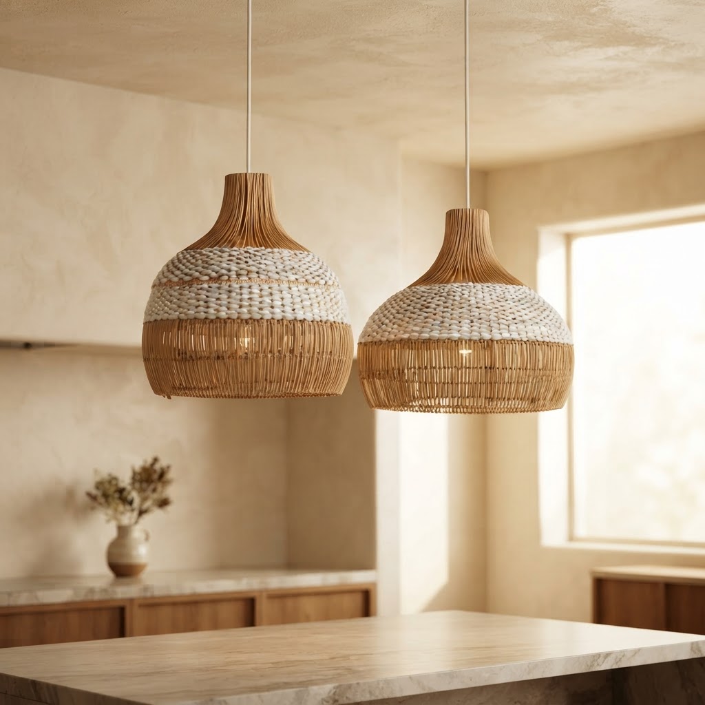Set of 2 Rattan Pendants