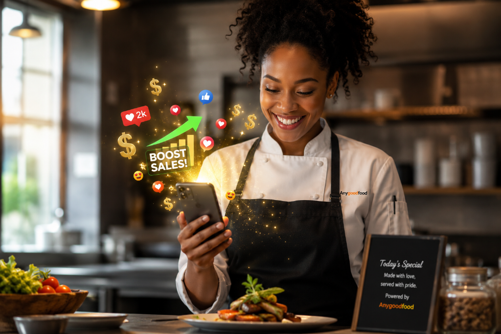 Happy customers ordering local food on the Anygoodfood app