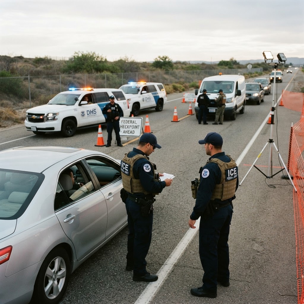 Federal agents conducting ICE vehicle stop operation