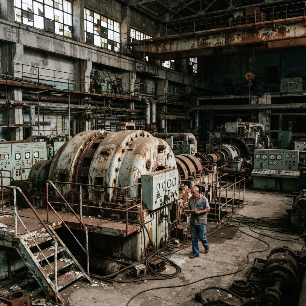 Aged Soviet-era power generation infrastructure and electrical grid machinery in Cuba