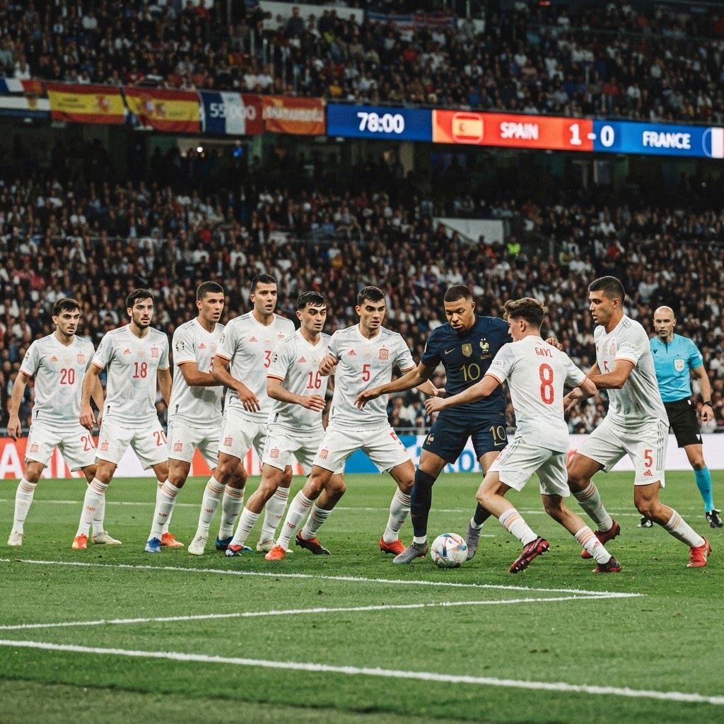 Spain's midfield in coordinated pressing formation