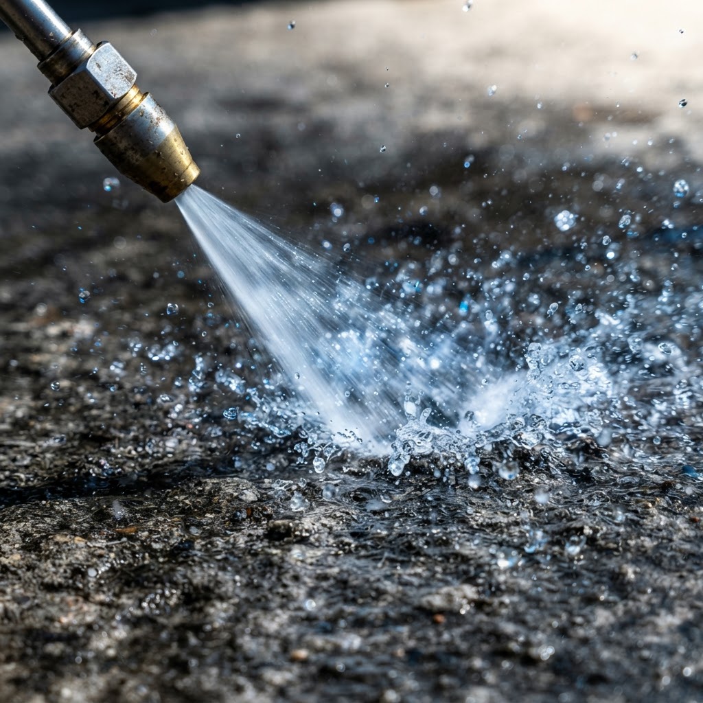 Pressure washing in action