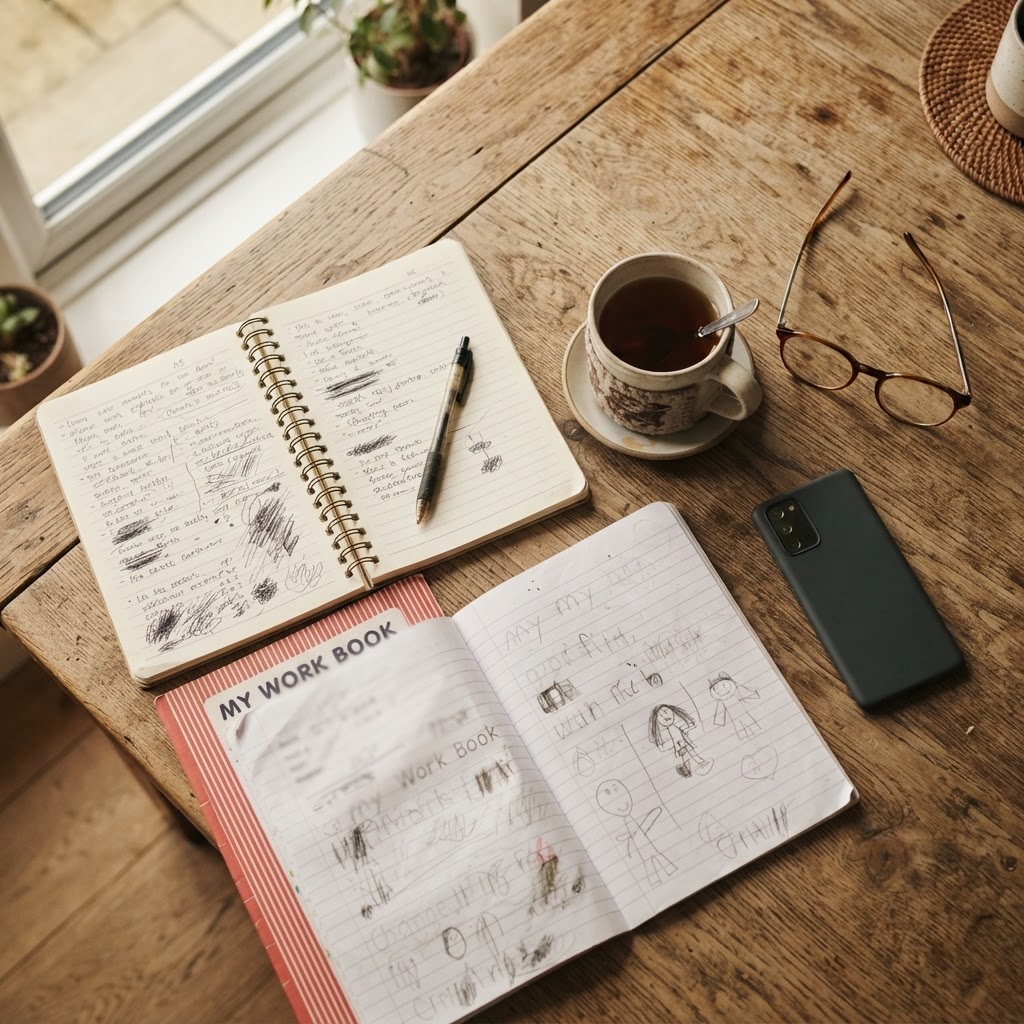 A family's planning materials on a table