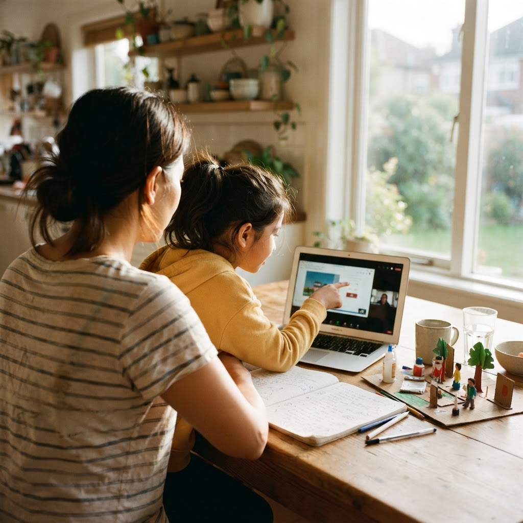A parent and child choosing a next step together
