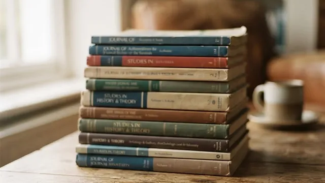A stack of academic journals on a table, spines out of focus.