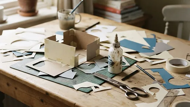 A kitchen table covered in materials mid project.