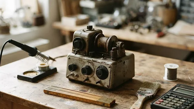 One small machine surrounded by tools from different trades.