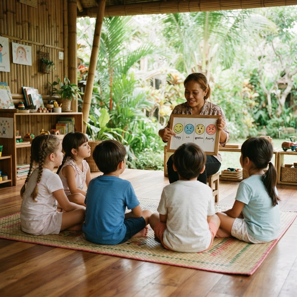 Young children in a circle learning about emotions