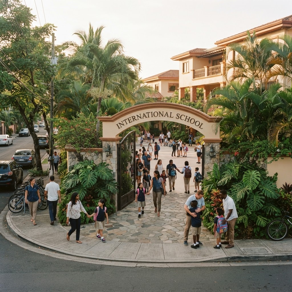 Morning drop-off at an international school