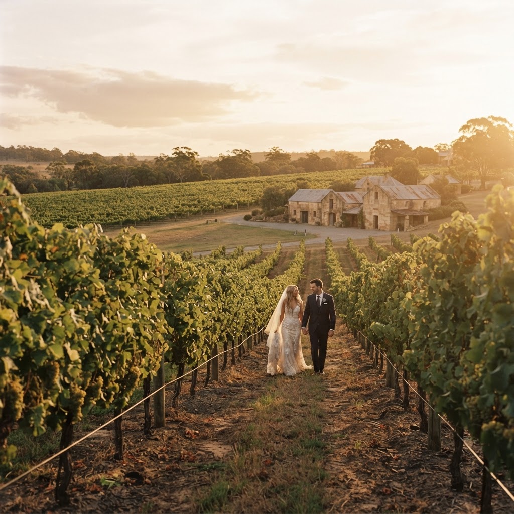 A Hunter Valley vineyard wedding in the golden afternoon light