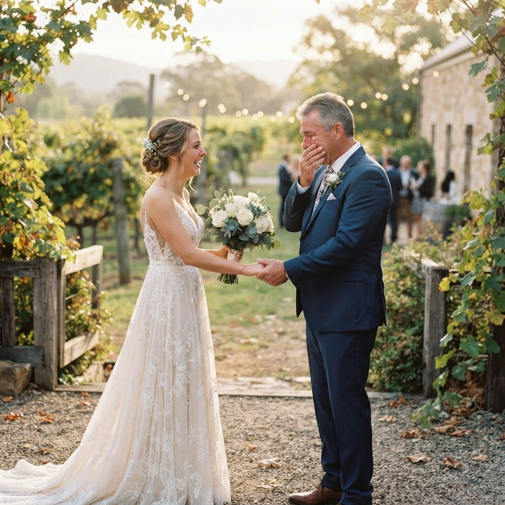 The Reveal: When a Father Sees His Daughter — and Himself — for the First Time — Newcastle & Hunter Valley wedding photographer journal