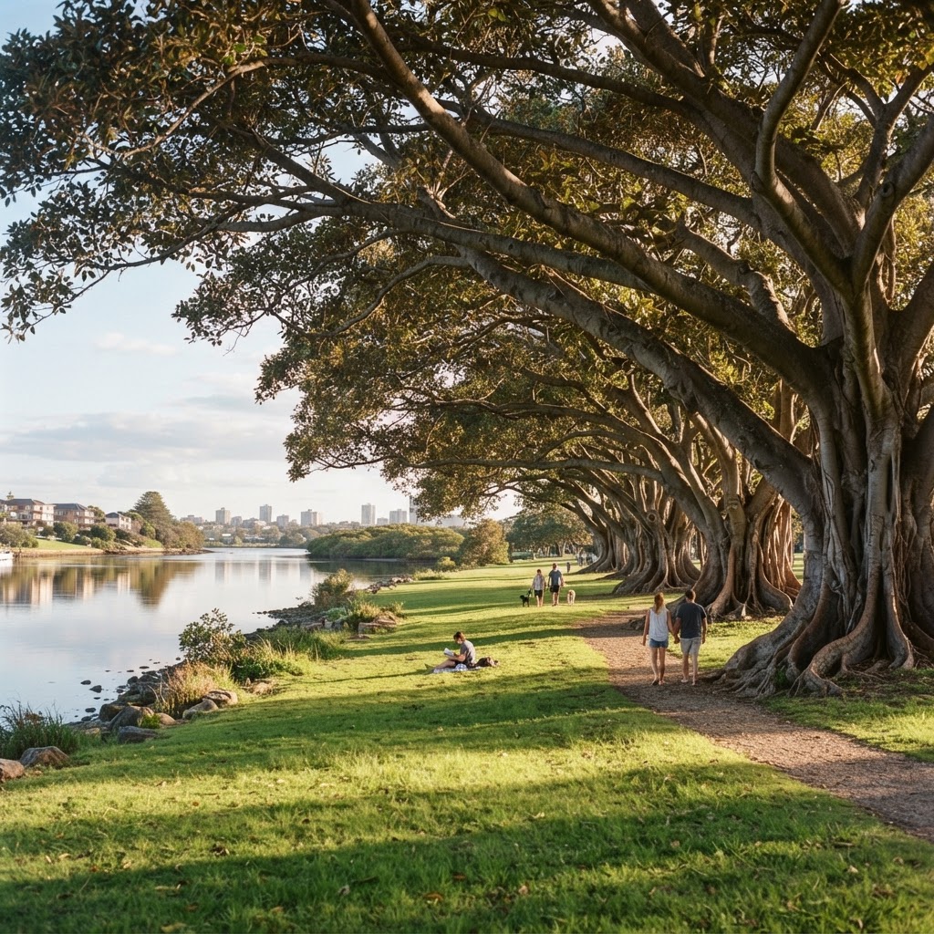Islington Park, a lesser-known wedding ceremony spot with Moreton Bay figs along Throsby Creek in Newcastle, NSW