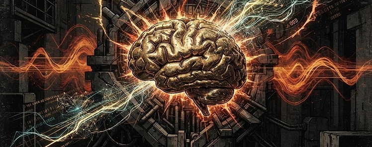 A human brain overwhelmed by AI automation streams and cognitive overload