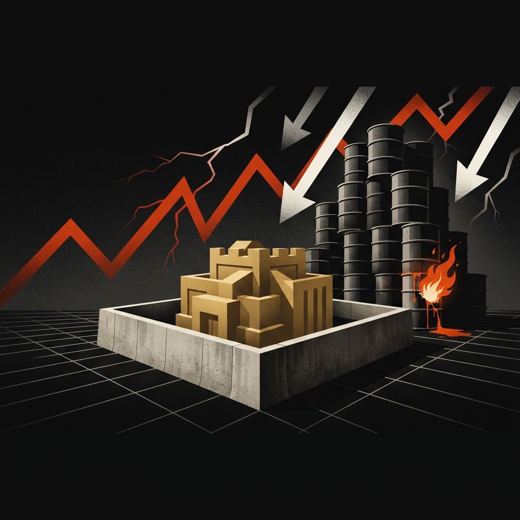 A gold-toned mid-market business standing resilient against rising rates and energy price shocks