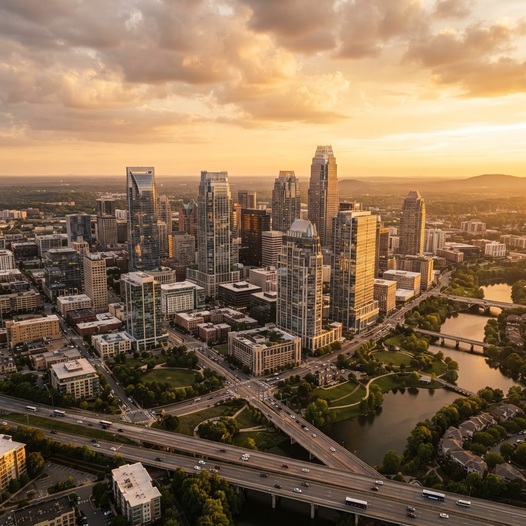Sunbelt city skyline and regional business migration boom