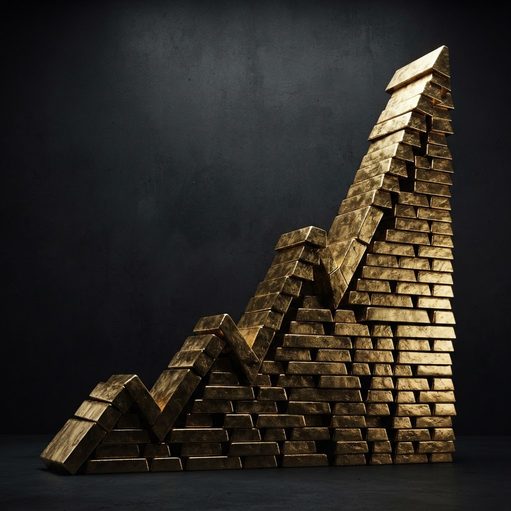 Rising bond yields represented as a steep climb of gold bars