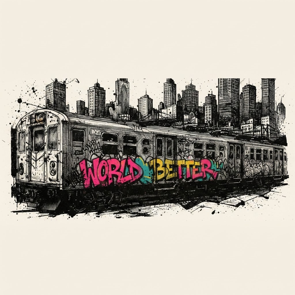 Graffiti-covered train artwork