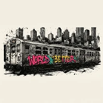 Original graffiti train illustration from the Yopla studio