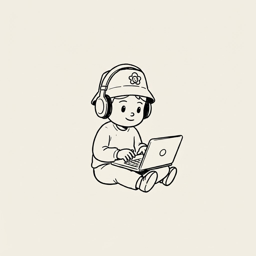 Yarta mascot coding on a laptop