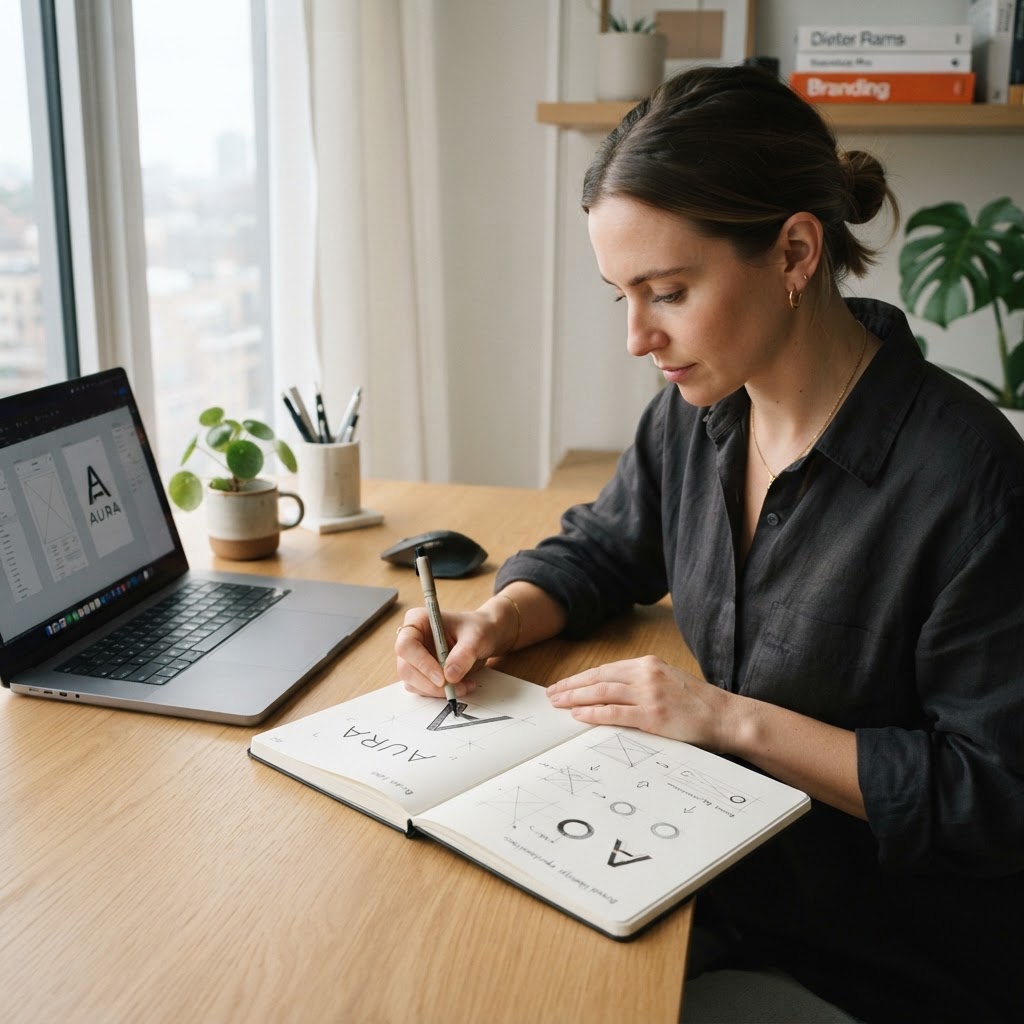 Designer sketching minimalist wireframes