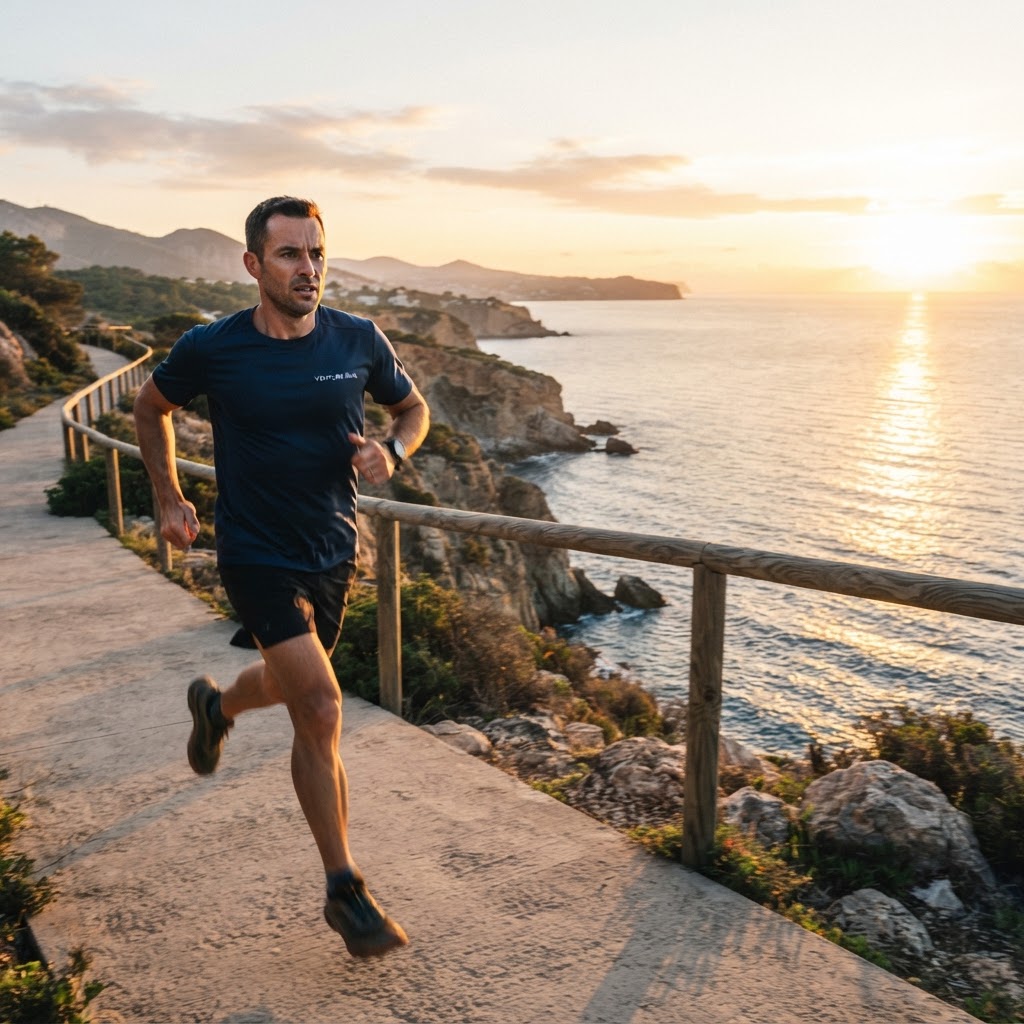 Entrepreneur running at sunrise