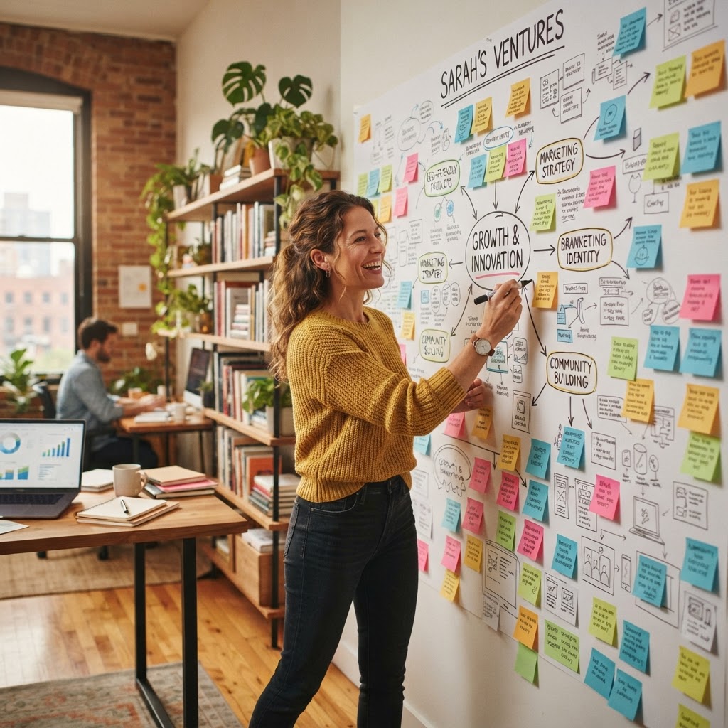 Entrepreneur brainstorming and planning