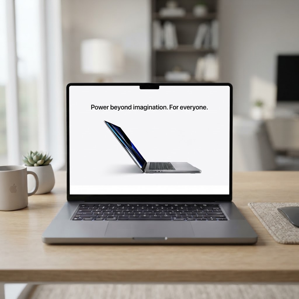 Minimalist Apple-style product page on MacBook