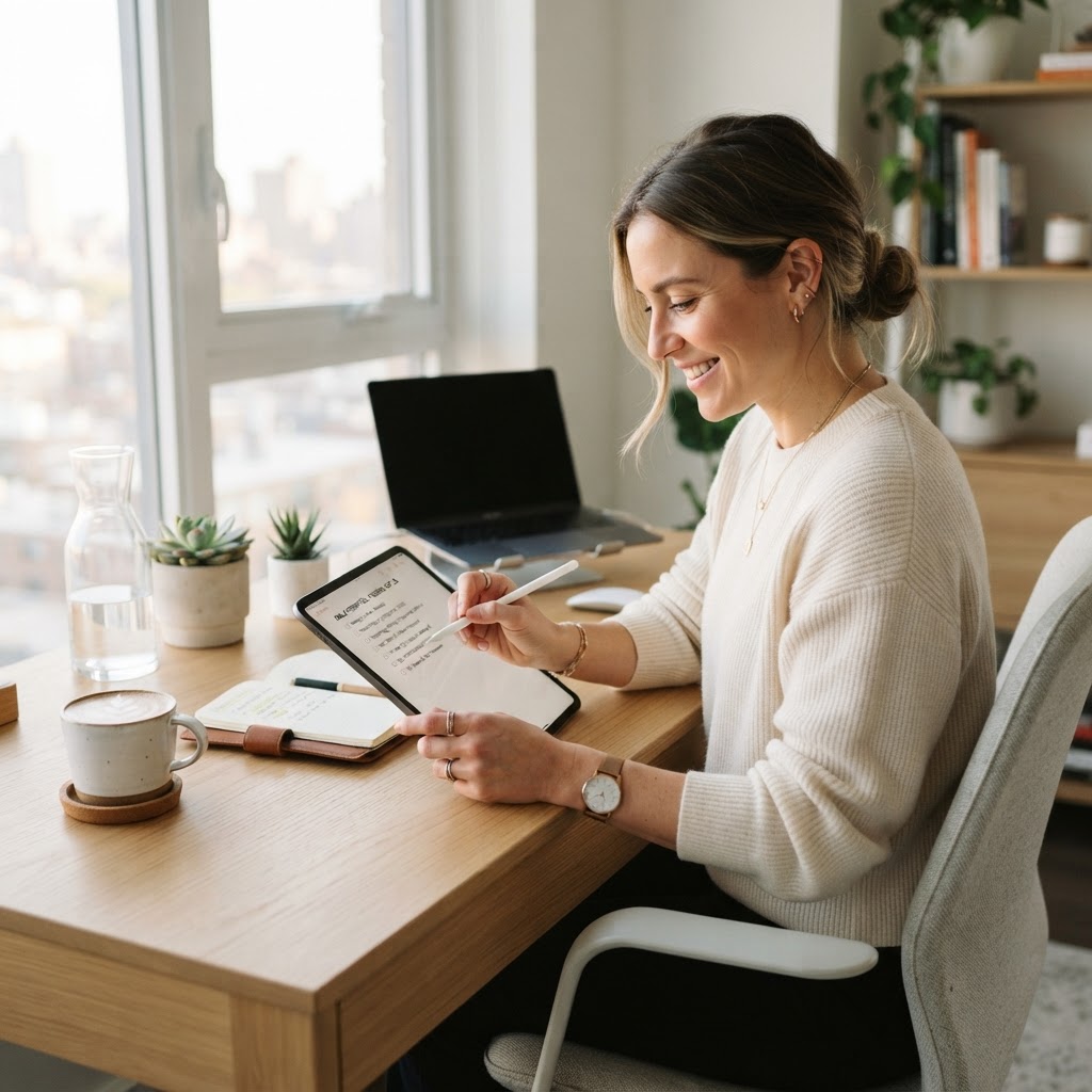 Reviewing daily goals on tablet