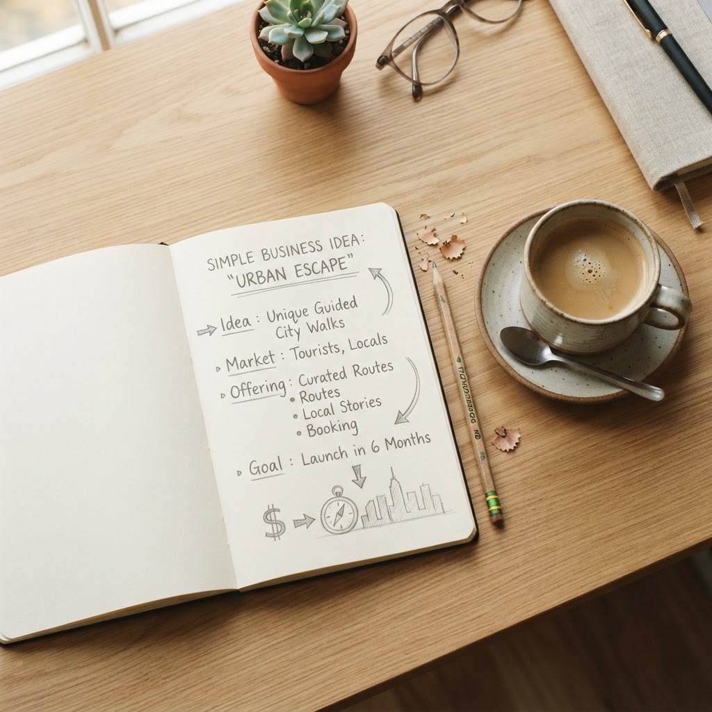 Business idea in a notebook