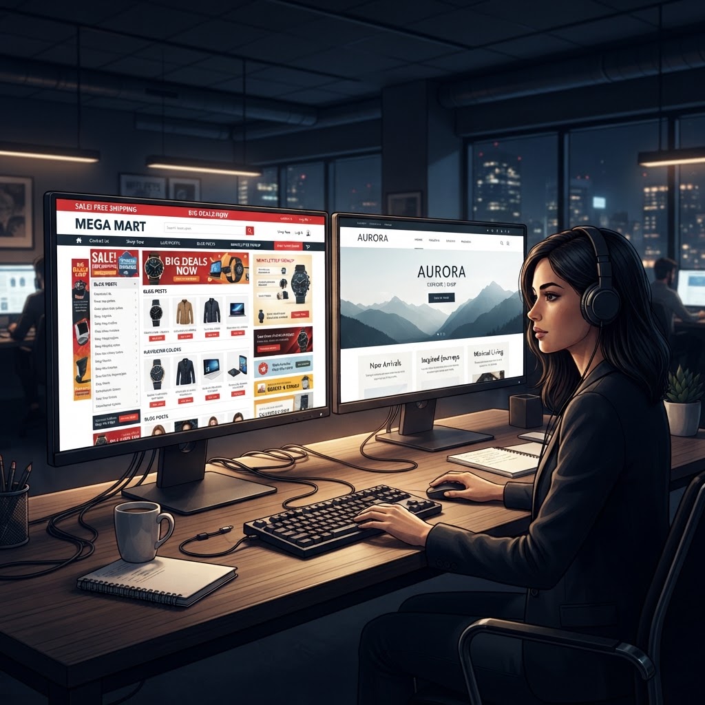 Cluttered vs clean website comparison