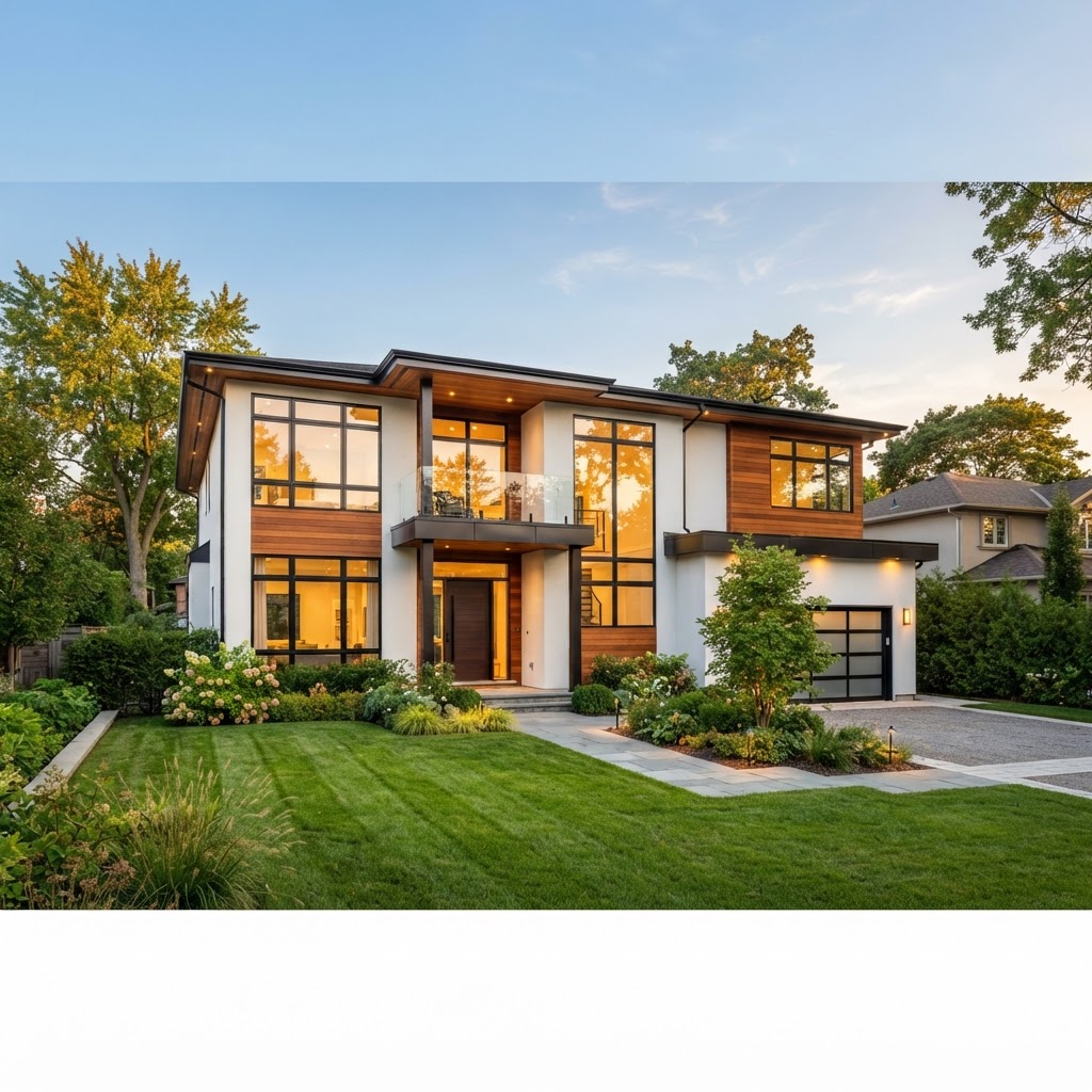 Beautiful modern home with landscaped yard
