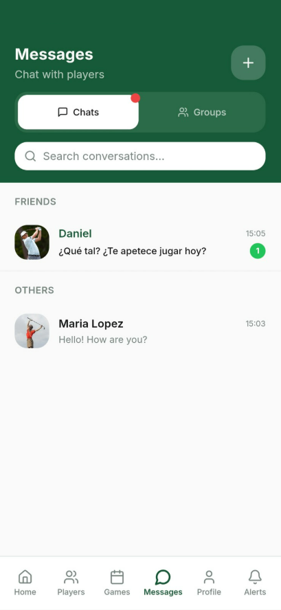 PerfecTee Messages screen